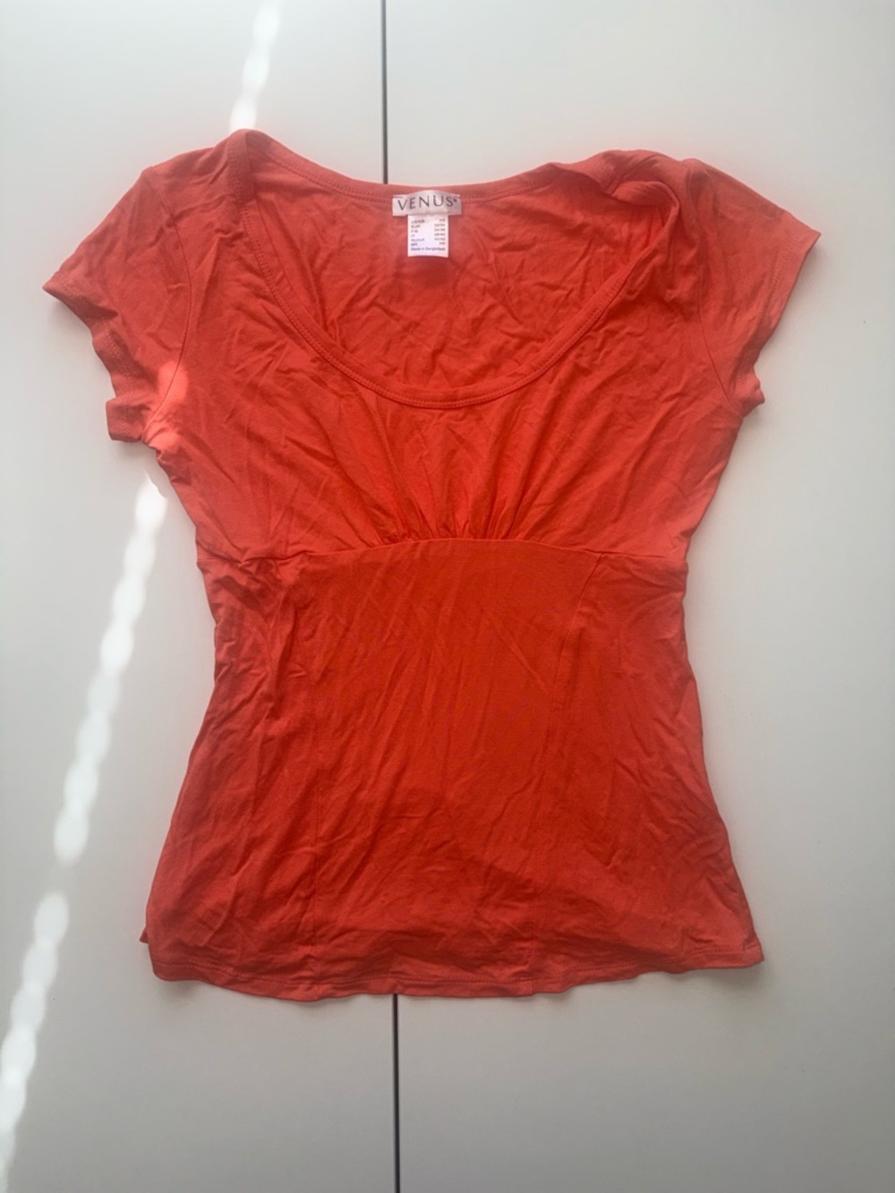 VENUS Orange Short Sleeve Scoop Neck Gathered Waist Top